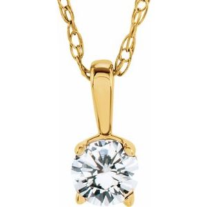 Collier solitaire jeune en or jaune 14 carats avec diamant d'imitation de 3 mm et or de 35,5 cm (14 pouces).