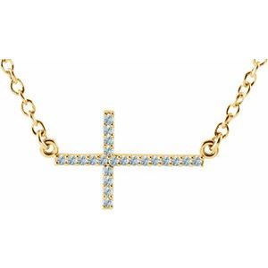 Collier croix latérale en aigue-marine naturelle jaune 14 carats, 40-45 cm