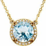 Collier en or jaune 14 carats, topaze bleu ciel naturelle de 8 mm et diamants naturels (0,05 carat au total), 40,6 cm (16 pouces).