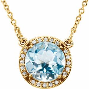Collier en or jaune 14 carats, topaze bleu ciel naturelle de 8 mm et diamants naturels (0,05 carat au total), 40,6 cm (16 pouces).