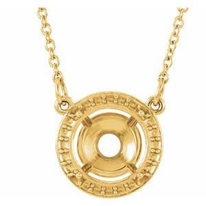 Monture de collier style halo ronde de 10 mm en or jaune 14 carats, 40,6 cm (16 pouces)