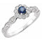 Bague en platine sertie d'un saphir bleu naturel rond (0,25 carat au total) et de diamants naturels (style halo).