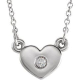Collier en or blanc 14 carats serti d'un diamant naturel en forme de cœur (0,03 carat au total), 40,6 cm (16 pouces).