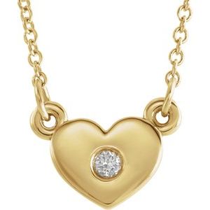 Collier en or jaune 14 carats serti d'un diamant naturel en forme de cœur (0,03 carat au total), 40,6 cm (16 pouces).