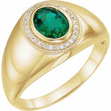 Bague halo en or 14 carats sertie d'une émeraude de laboratoire jaune et de diamants naturels (0,25 carat au total).