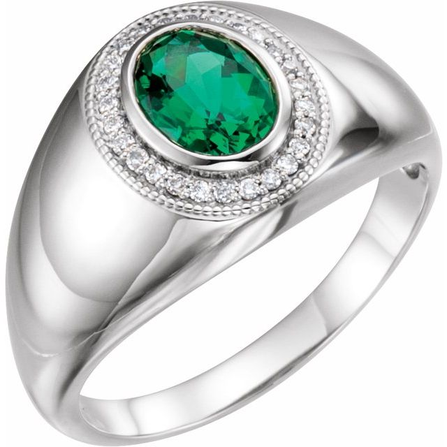 Bague halo en or 14 carats sertie d'une émeraude de laboratoire blanche et de diamants naturels (0,25 carat au total).