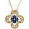 Collier trèfle 18 pouces (45,7 cm) en or jaune 14 carats, saphir bleu de laboratoire et diamants naturels (0,08 carat au total).