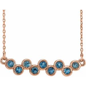Collier en or rose 14 carats serti clos d'aigue-marine naturelle, 40-45 cm