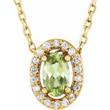 Collier de 40 cm (16 pouces) en or 14 carats avec péridot naturel jaune et diamants naturels (0,04 carat au total).