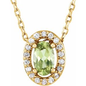 Collier de 40 cm (16 pouces) en or 14 carats avec péridot naturel jaune et diamants naturels (0,04 carat au total).