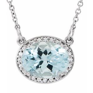 Collier de 42 cm (16 1/2 po) en or blanc 14 carats, zircon bleu naturel et diamants naturels (0,04 carat au total).