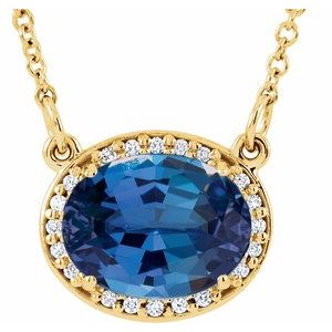 Collier en or jaune 14 carats, saphir bleu de laboratoire et diamants naturels (0,04 carat au total), 42 cm (16 1/2 po)