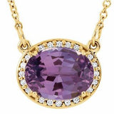 Collier de 42 cm (16 1/2 po) en or 14 carats, orné d'améthystes naturelles jaunes et de diamants naturels (0,04 carat au total).