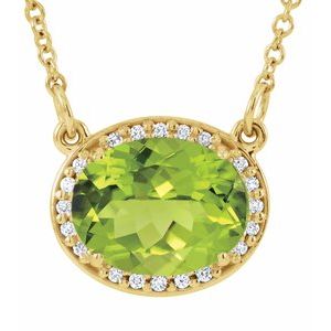 Collier de 42 cm (16 1/2 po) en or 14 carats, péridot naturel jaune et diamants naturels (0,04 carat au total).