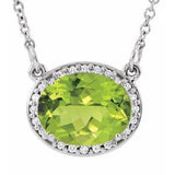 Collier de 42 cm (16 1/2 po) en or 14 carats, péridot blanc naturel et diamants naturels (0,04 carat au total).