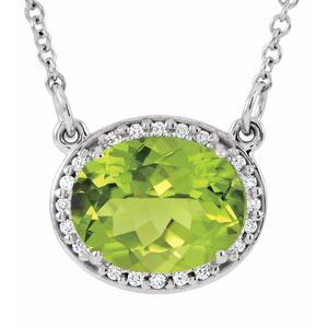 Collier de 42 cm (16 1/2 po) en or 14 carats, péridot blanc naturel et diamants naturels (0,04 carat au total).
