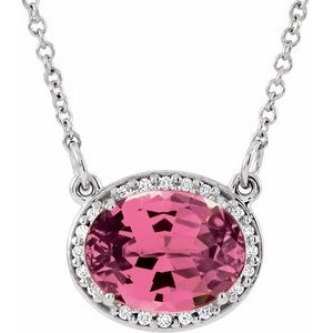 Collier en or blanc 14 carats, tourmaline rose naturelle et diamants naturels (0,04 carat au total), 42 cm (16 1/2 po)