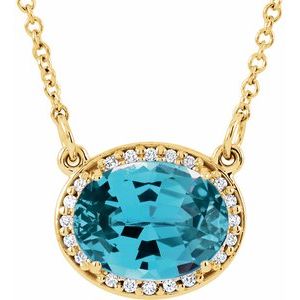 Collier en or jaune 14 carats, topaze bleue suisse naturelle et diamants naturels (0,04 carat au total), 42 cm (16 1/2 po).