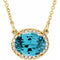 Collier en or jaune 14 carats, topaze bleue suisse naturelle et diamants naturels (0,04 carat au total), 42 cm (16 1/2 po).