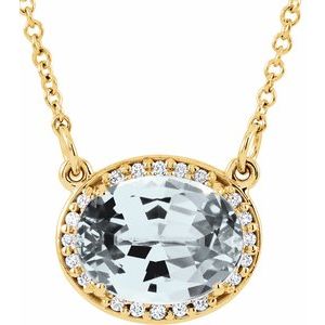 Collier de 42 cm (16,5 pouces) en or jaune 14 carats, topaze blanche naturelle et diamants naturels (0,05 carat au total).