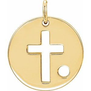 Pendentif disque croix ajouré en or jaune 14 carats