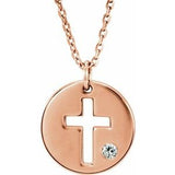 Collier pendentif croix ajourée en or rose 14 carats avec diamant naturel de 0,03 carat (40-45 cm)