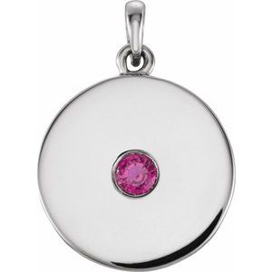 Pendentif disque en platine et rubis naturel