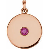 Pendentif disque en or rose 14 carats avec rubis naturel