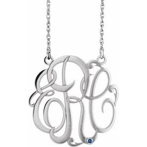 Collier monogramme 3 initiales en saphir bleu imitation blanc 10K, 30 mm, 45,7 cm (18 pouces)