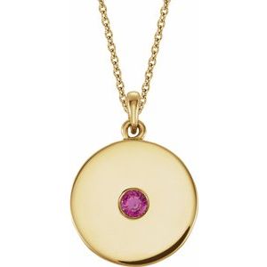 Collier en or jaune 14 carats avec disque de rubis naturel, 40-45 cm