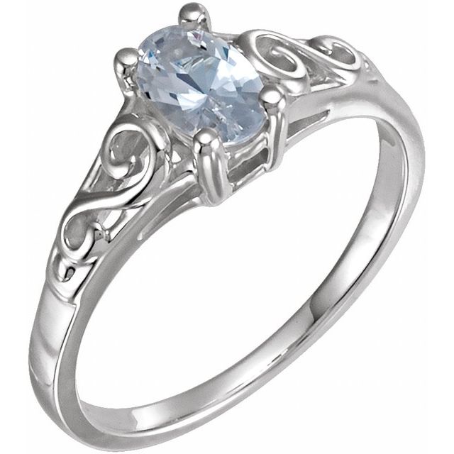 Bague en argent sterling pour jeunes d'avril avec pierre de naissance d'imitation.