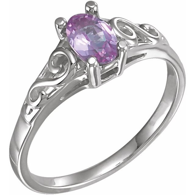 Bague en argent sterling pour jeunes, octobre, avec pierre de naissance d'imitation.