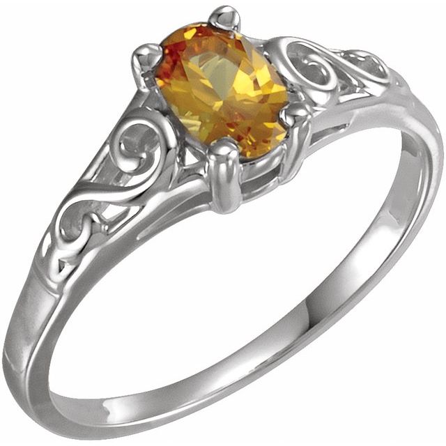 Bague en argent sterling pour jeunes, novembre, avec pierre de naissance imitation.
