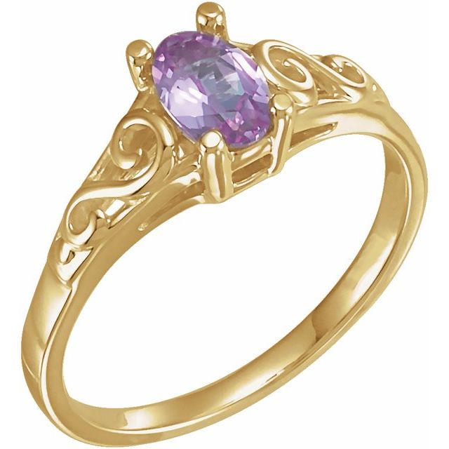 Bague de naissance d'octobre pour les jeunes, en or jaune 14 carats, imitation pierre de naissance.