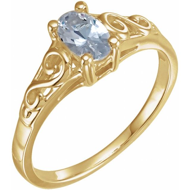 Bague de naissance d'avril pour les jeunes, en or jaune 14 carats, imitation pierre de naissance.