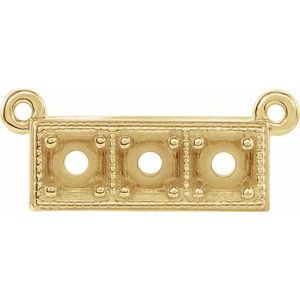 Collier avec pendentif central en or jaune 14 carats, orné d'une barre ronde à trois pierres granulées de 3 mm.