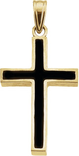 14K Yellow Gold & Black Epoxy 24x16 mm Cross Pendant