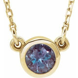 Collier solitaire en or jaune 14 carats avec alexandrite ronde de 4 mm sertie clos, 40 cm (16 pouces)