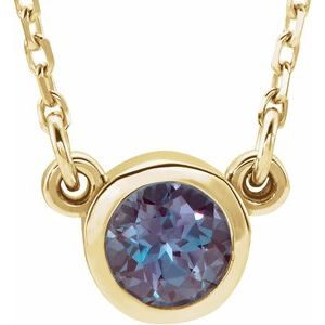 Collier solitaire en or jaune 14 carats avec alexandrite ronde de 4 mm sertie clos, 40 cm (16 pouces)