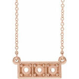 Monture de collier à trois pierres rondes granulées en or rose 14 carats de 3 mm