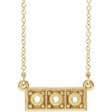 Monture de collier en or jaune 14 carats avec trois pierres rondes de 3 mm et finition granuleuse