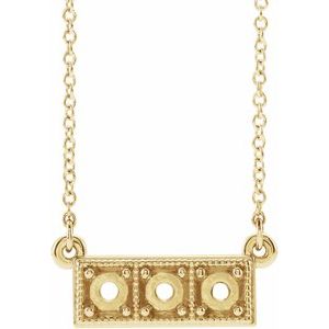 Monture de collier en or jaune 14 carats avec trois pierres rondes de 3 mm et finition granuleuse