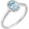 Bague en or blanc 14 carats avec aigue-marine naturelle 7x5 mm et diamants naturels (0,03 carat au total).