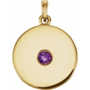 Pendentif disque en améthyste naturelle jaune 14 carats