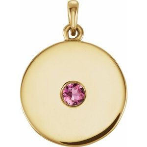 Pendentif disque en tourmaline rose naturelle jaune 14 carats