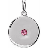 Pendentif disque en tourmaline rose naturelle blanche 14 carats
