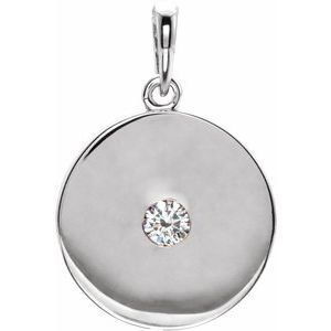 Pendentif disque en or blanc 14 carats serti de diamants naturels (0,10 carat au total)
