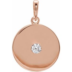 Pendentif disque en or rose 14 carats serti de diamants naturels (0,10 carat au total)
