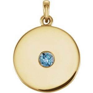 Pendentif disque en aigue-marine naturelle jaune 14 carats