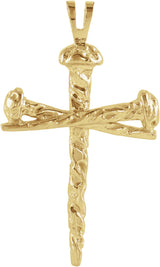14K Yellow Gold Nail Design Cross Pendant